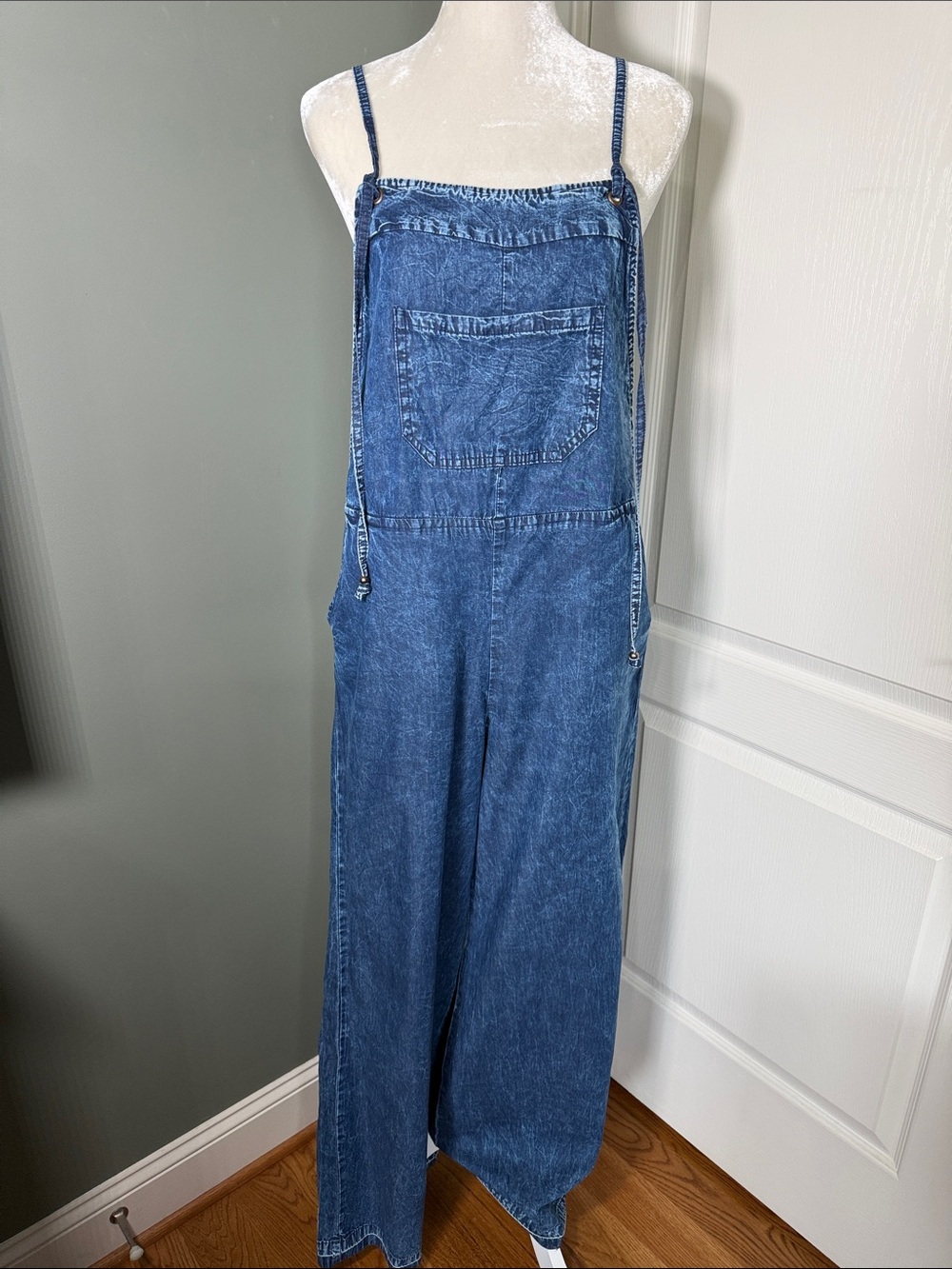 Angie Acid Wash Denim Flare Leg Overalls Jumpsuit NWT M